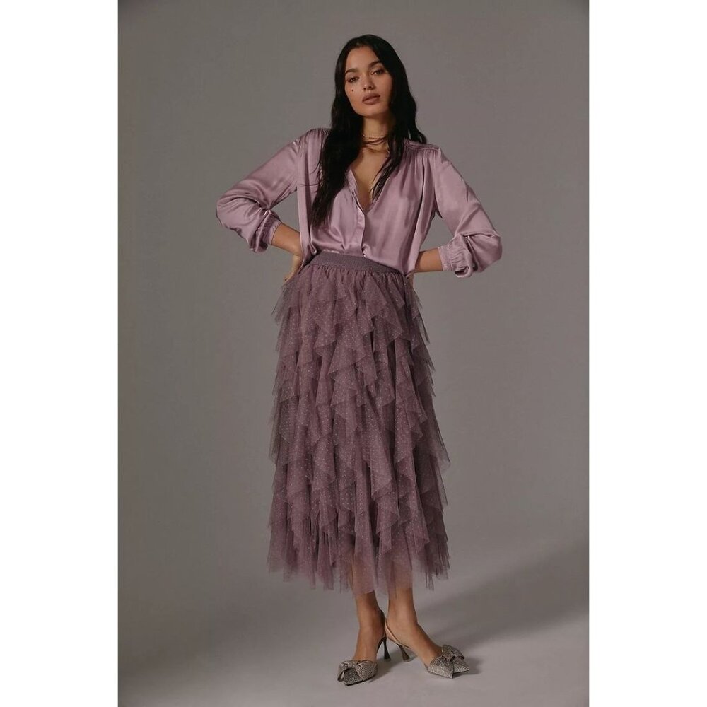 Anthropologie Lavender Tulle Midi Skirt